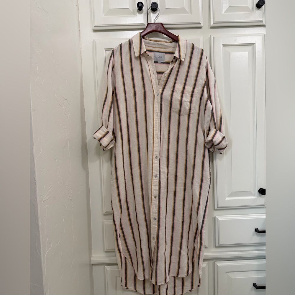 Rails Striped Button-Up Shirt Dress in Cream, Pink & Brown